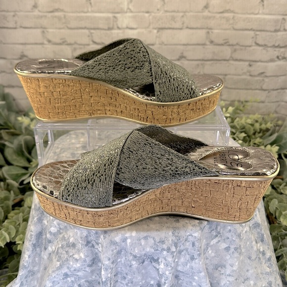 Love & Liberty Pewter Metallic Cross-Band Faux Cork Wedge Sandals WMS 9M🩶NWOT - Picture 5 of 12